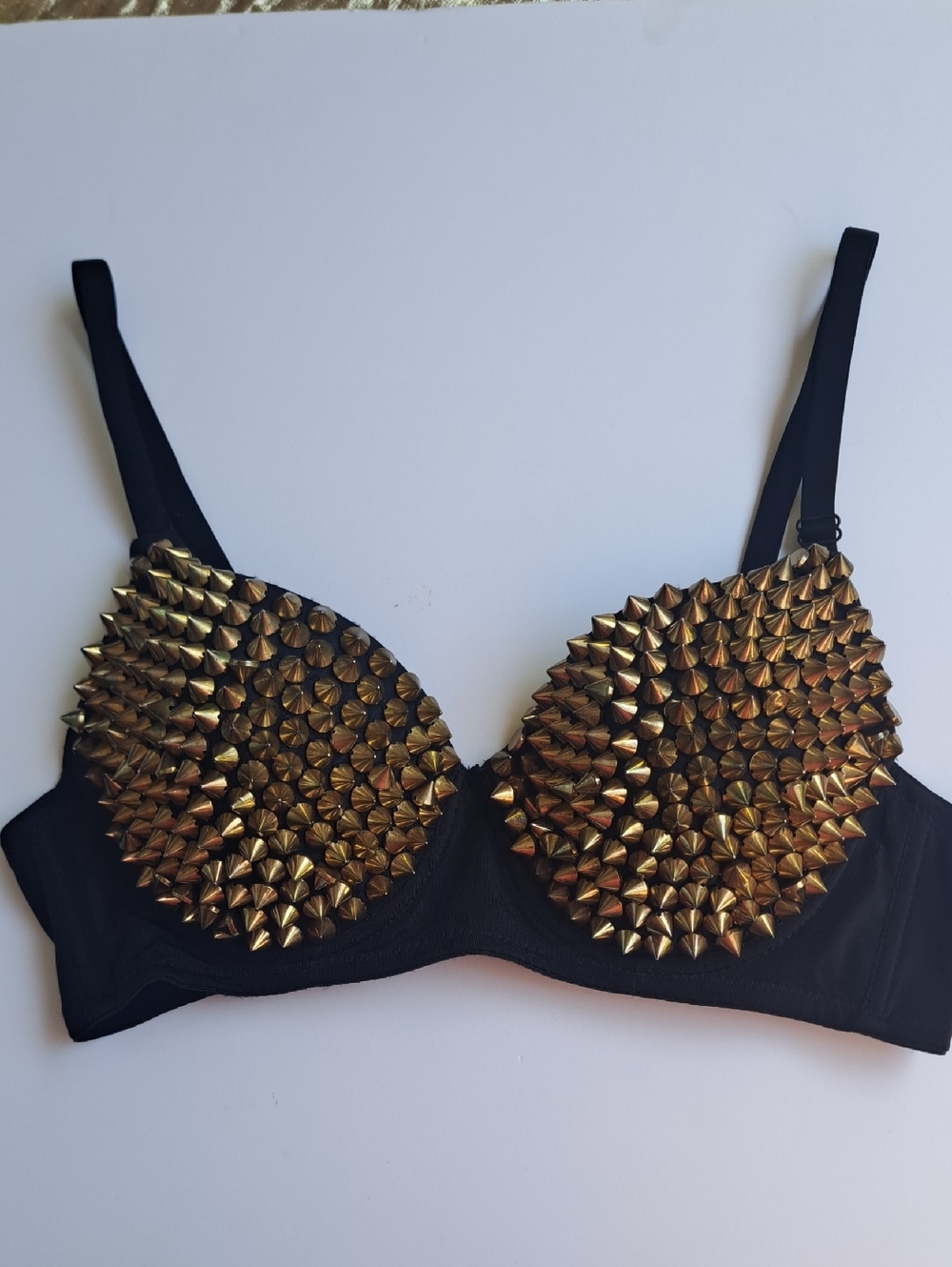 Sexy Black Bra with Gold Spike Studs